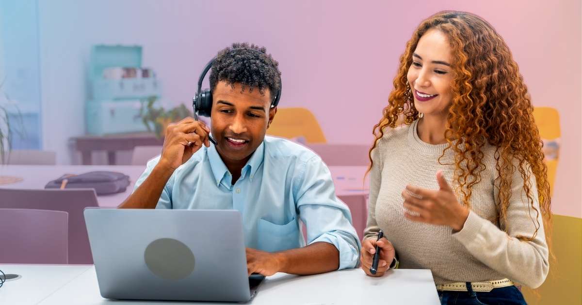 two customer service representatives automating work.