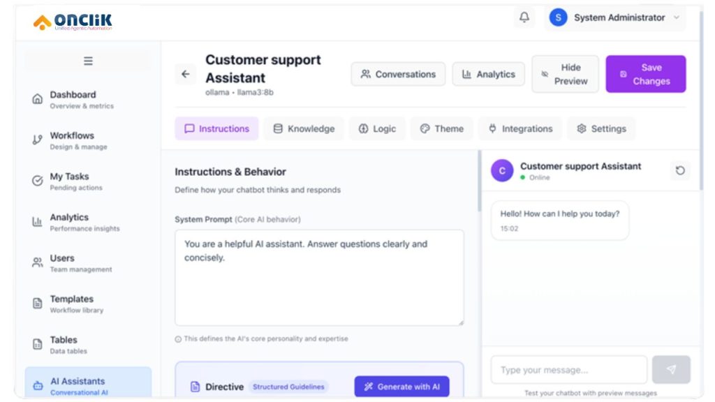 an image of OnClik Conversational AI dashboard