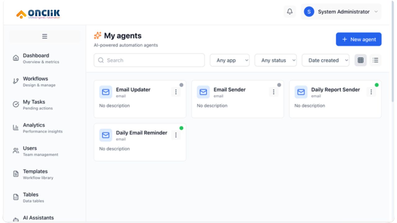 an image of OnClik AI Agents dashboard.