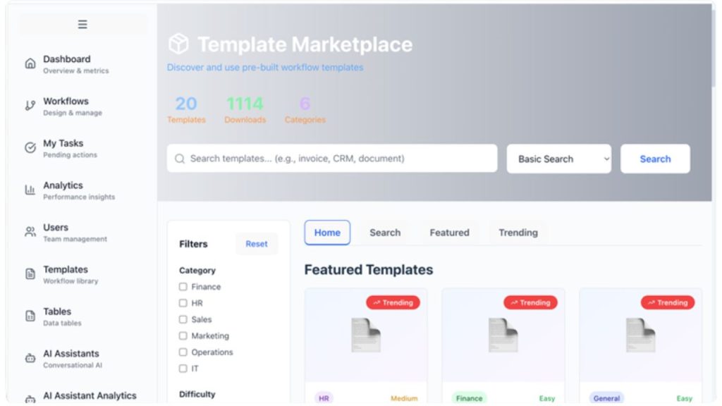 an image of OnClik Template Marketplace dashboard.